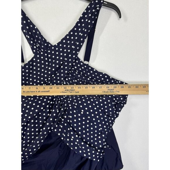 Swimsuits for All One Piece Swimsuit Size 26 Navy Blue Polka Dot High Neck Wrap - Picture 8 of 10